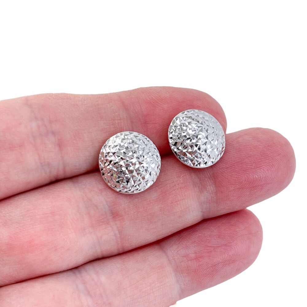 Estate Thailand SU Sterling Silver 925 Textured Disc Stud Earrings